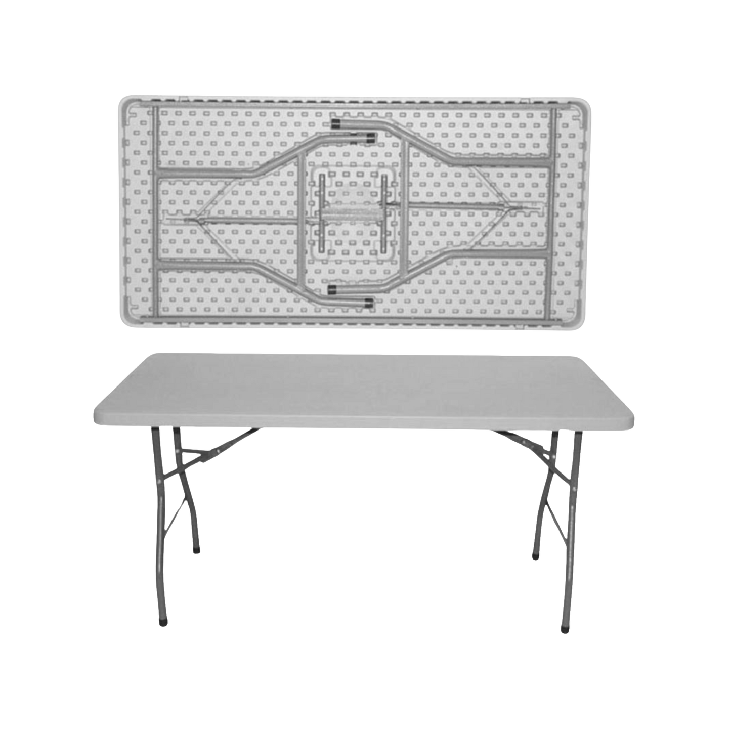 240x76 cm-es téglalap alakú asztal fix lappal, összecsukható lábakkal
